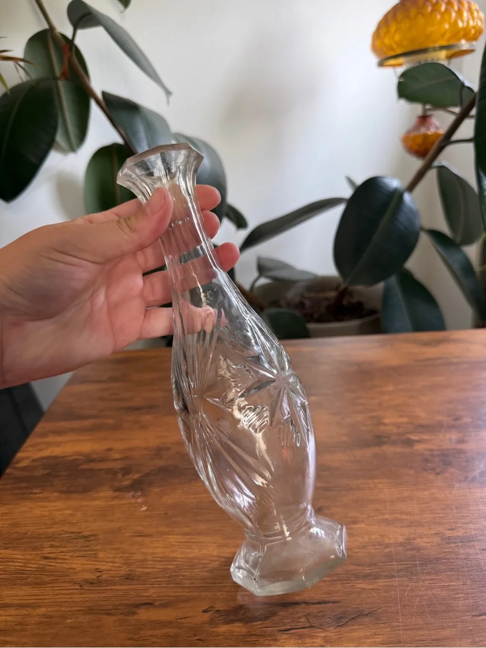 Pressed Starburst Clear Glass Bud Vase